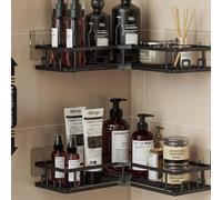 3 pièces Set de rangement pour salle de bain en acier inoxydable sans perçage : Étagère d'angle pour douche, organisateur de douche adhésif mural pour gel douche, shampoing, savon. Décoration de salle
