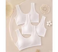 3 pièces/set Débardeur de sport réversible côtelé basique confortable style sportif minimaliste blanc pur pour adolescente 14Y,12Y,13Y,15YUnicoloreÉtoffe