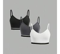 3 pièces/set Débardeur minimaliste à bretelles fines avec motif lettrage élastique pour adolescentes. Convient pour le Nouvel An, le quotidien, les célébrations, l'automne et l'hiver pour un confort f