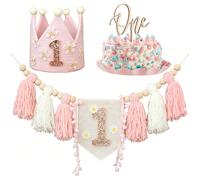 3 pièces/set Décoration d'anniversaire rose, bannière suspendue, couronne d'anniversaire, décoration de fête, toile de fond pour photobooth 20*16*6cmAcrylique