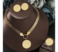 3 pièces/Set,Ensemble de bijoux pendentif pièce de monnaie vintage dorée, chaude arabe,Collier totem porte-bonheur du Moyen-Orient,Boucles d'oreilles,Bague ouverte,Cadeau de bijoux de déclaration pour