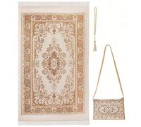 3 pièces/set Ensemble de prière : Tapis portable, Chapelet, Pochette/Chapeau brodé, Motif jacquard exquis, Décoration de prière portable pour l'extérieur, Voyage, Festival, Pour hommes - Pour la prièr