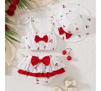 3 pièces/set Ensemble décontracté mignon pour bébé/bébé fille comprenant un débardeur, un brassière et un slip avec chapeau, imprimé à carreaux 6-9M,9-12M,12-18M,18-24M,3-6MFruits & légumesPolyester