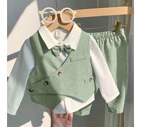3 pièces/Set Ensemble Gilet et Pantalon Bleu Mignon Printemps/Été pour Bébé Garçon, Tenue de Gentleman Costume Formel, Convient pour les Vacances, Mariages, Baptêmes, Célébrations du 1er Anniversaire,