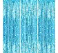 3 pièces/set Guirlande à franges bleu clair 100*200cm, rideau de décoration de fête, design texturé métallique scintillant, convient pour les accessoires de studio photo, anniversaire, baby shower, ma