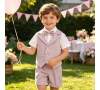 3 pièces/Set Jeune garçon Gilet rose + Short rose + Nœud papillon rose, Convient pour les représentations scolaires, les pageboys de mariage, les occasions de vacances, l'été 6Y,7Y,9Y,4Y,5YRayéPolyest