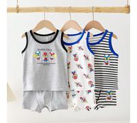 3 pièces/Set Jeune garçon Super-héros Vaisseau spatial Imprimé Débardeur en coton et slip-boxer sous-vêtement 6Y,7Y,4Y,5YCartoon,Lettres,RayéÉtoffe