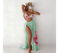3 pièces/Set Maillot de bain d'été pour femmes, imprimé floral d'orchidée rose, Top à col ras-du-cou, bas de bikini, jupe longue, costume de bain sexy. Robes d'été pour femmes, tenues de festival, ten