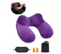 3 pièces/set Masque pour les yeux, bouchons d'oreille, oreiller de voyage anti-bruit et anti-luminosité gonflable compact avec repose-tête ergonomique et housse de coussin douce en velours lavable pou