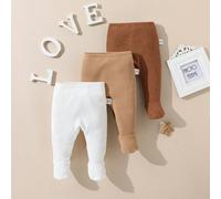 3 pièces/set Nouveau-né bébé garçon et fille Leggings en mailles tricotées élastiques simples et de couleur unie, confortables 6-9M,0-1M,1-3M,3-6MUnicoloreTissu tricoté
