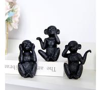 3 pièces/set Ornement en résine en forme de singe, Ne pas écouter, Ne pas regarder, Ne pas parler, artisanat noir, convient pour le bureau, l'étagère, le meuble TV, la maison. Meilleurs cadeaux de déc