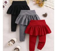 3 pièces/Set Pantalon bébé fille tricoté avec volant à la taille, style bébé fille, automne/hiver 6-9M,9-12M,12-18M,18-24M,2-3YUnicoloreTissu tricoté