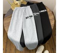 3 pièces/set Pantalons de jogging décontractés avec slogan Los Angeles New York Californie pour préadolescentes, noir/blanc/gris foncé, doublure en polaire, automne/hiver 8Y,9Y,10Y,11Y,12YgraphiqueÉto