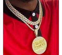 3 pièces/set Pendentif dernier souper style hip-hop grand Jésus orné de strass doré. Collier mode pour homme, cadeau pour mes hommes, accessoire hip-hop Pendentif + Chaîne Tennis (ensemble 2 pièces),E