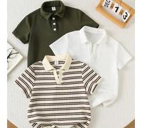 3 pièces/Set Polo à manches courtes en tricot rayé décontracté et mignon pour jeune garçon, polyvalent pour l'été, convient pour les fêtes d'anniversaire, les soirées, les spectacles, les mariages, le