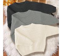 3 pièces/set Pull ample et décontracté à col ras du cou à manches longues pour jeune garçon, convient pour l'automne/hiver en couleurs gris charbon, gris moyen et beige 6Y,7Y,4Y,5YUnicoloreTricots
