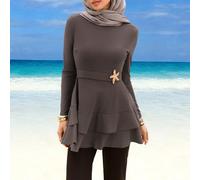 3 pièces set : Robe à col montant à manches longues avec volants, pantalon large, maillot de bain avec ceinture étoile de mer. Convient pour le printemps/été, Moyen-Orient, croisière, vacances, protec