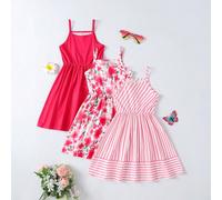 3 pièces/set Robe de camisole confortable avec imprimé licorne et glace pour jeunes filles, convient pour les fêtes d'enfants, les vacances, l'été, cadeau assorti pour sœurs 6Y,7Y,8Y,4Y,5YRayéÉtoffe