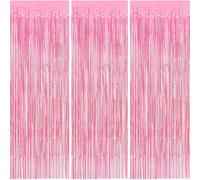 3 pièces/set Rubans à franges roses 100*200cm, rideaux de décoration de fête, design à texture métallique brillante, convient pour les accessoires de studio photo, fête d'anniversaire, baby shower, ma