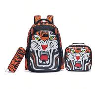 3 pièces/Set Sac à dos décontracté et pour enfants avec boîte à lunch et trousse à crayons, en matériau nylon léger et résistant à l'eau, avec bretelles rembourrées, design motif unique, porte-clés av