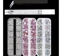 3 pièces/set Strass pour ongles 3D Y2K (1,5-6 mm) Strass 3D Pierres acryliques 3D Blanc/AB Décorations d'art pour les ongles DIY Paillettes Nouveau Multi-tailles Incluant une pince et un double embout