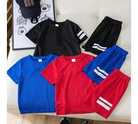 3 pièces/set Style sport décontracté d'été pour enfants, motif géométrique, Top à col rond manches courtes et short 2 pièces, convient pour les sports extérieurs et les loisirs intérieurs 6Y,7Y,4Y,5YB