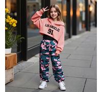 3 pièces/Set Sweat-shirt-shirt imprimé lettres Los Angeles, Débardeur et Pantalon Jambe Large pour Préadolescentes, Tenue Décontractée à la Mode pour le Printemps/Automne 8Y,9Y,10Y,11Y,12YPolyester