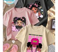 3 pièces/Set T-shirt à manches courtes col rond imprimé décontracté pour filles, vêtements d'été pour étudiants et jeunes - T-shirt imprimé à la mode pour filles apportant joie et bonheur à chaque enf
