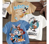 3 pièces/set T-shirts à encolure ras-du-cou ample et décontracté à manches courtes en abricot, blanc et bleu pour garçon bébé, avec motifs de joueur de baseball et de lapin mignon, pour l'été 6-9M,9-1