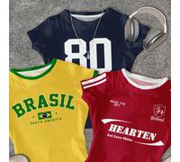 3 pièces/set T-shirts graphiques style de rue rétro pour préadolescentes, t-shirts à col ras du cou ajustés à manches courtes, confortables et décontractés pour l'été, avec des designs de dopamine, ro