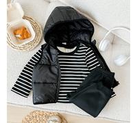 3 pièces/Set Tenue de bébé garçon/fille pour l'automne et l'hiver : T-shirt à manches longues rayé, Top tricoté et veste matelassée avec pantalon de survêtement. Style de base confortable pour l'intér