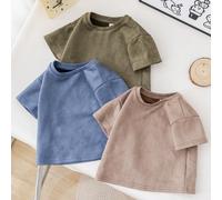 3 pièces/Set Tenue décontractée pour bébé garçon/fille, style coréen mignon en suède synthétique à manches courtes, printemps/été 6-9M,9-12M,12-18M,18-24M,2-3YTissu tissé