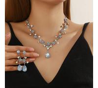 3 pièces Set vintage de luxe, avec des boucles d'oreilles et un collier ornés de strass violets. Convient pour la mariée, les demoiselles d'honneur, les mariages, les soirées de gala et les accessoire