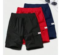 3 pièces Short ample décontracté pour adolescent en maille tissée, couleur unie, simple, basique, polyvalent, style sport et vêtement de travail, ensemble multi-pièces multicolore, achetez-en un et re
