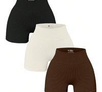 3 pièces Short de yoga sans couture taille haute pour femmes, ensemble de shorts de sport élastiques. Shorts boxeur pour femmes, été L,M,SLettres,UnicoloreÉtoffe