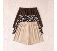 3 pièces Shorts amples à taille haute tissés pour femmes, marron et abricot, été, décontracté, maison, vacances, congés, quotidien, tenue de plage, Pâques, vacances de printemps, concert BOHO L,M,S,XL