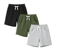3 pièces Shorts d'été décontractés pour jeunes garçons, de couleur unie, avec de vraies poches et cordon de serrage 6Y,7Y,4Y,5Y,2-3YgraphiqueÉtoffe