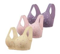 3 pièces Soutiens-Gorge Push Up Femme Grande Taille Soutien Gorge Fermeture Devant sans Armature Brassière Larges Bretelles Imprimés avec Boutons Lingerie Classics Quotidien Bralette