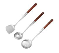 3 Pièces Spatules pour Wok, éCumoire en acier Inoxydable, Manche en Bois RéSistant à la Chaleur, Spatule Wok et Louche, éCumoire en acier Inoxydable, passe au Lave Vaisselle