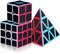3 pièces Speed Cube Set,2x2,3x3,Pyramide,Professionnel, Lisse, Haute tolérance aux pannes,Convient aux Exercices de compétition,Cadeaux invités Anniversaire(Fibre de Carbone)