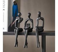 3 pièces Statue du Penseur noire, décoration d'intérieur, sculpture d'art abstrait moderne, accessoires décoratifs pour table basse, meuble TV, bureau, bibliothèque (Noir) Silicone antidérapant,3 Peti