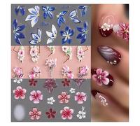 3 Pièces Stickers pour Ongles Motif Lys, Autocollants 5D Stéréoscopiques en Relief, Autocollants Estivaux avec Fleurs, Stickers Nail, Accessoires Nail Art DIY