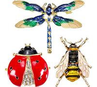 3 Pièces Strass Cristal - Broche Insecte Mouche Abeille Mignonne, Broches Libellule, Broche Coccinelle pour Décoration de Mode et Cadeau aux Amis