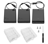 3 Pièces Supports de Piles 4x 1.5V AA avec Couvercle et Interrupteur On/Off, KUOQIY 6V Plastique Support de Batterie Coque avec Prise CC 2.1 x 5.5 mm, avec Batterie Boîte de Rangement et Vis
