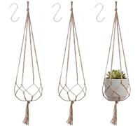 3 Pièces Suspension Plante Macramé en Coton Naturel, Porte Plante Suspendue pour Intérieur et Extérieur, Panier Suspendu Bohème pour Pot de Fleurs, Décoration Jardin Balcon Fenêtre