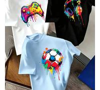 3 pièces-T-shirt à col rond à manches courtes avec imprimé motif populaire pour garçon préadolescent, convient pour le port quotidien des garçons, tenue de campus, streetwear, top d'été à la mode pour
