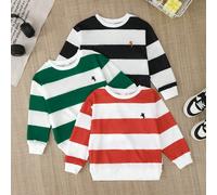 3 pièces T-shirt à manches longues rayé pour jeune garçon - Présentant une sélection de designs rayés à trois couleurs, complétés par un motif de cheval brodé raffiné, montrant un style personnel uniq