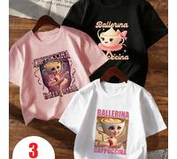 3 pièces T-shirts à col ras du cou imprimés décontractés pour filles, vêtements d'été pour étudiants et jeunes - Le T-shirt avec l'impression du personnage de Shan Hai Jing apporte de la joie et du bo