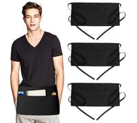 3 Pièces Tablier Serveur Court Noir, Tabliers de Cuisine Noir Avec Sangle Réglable et 3 Poches, Imperméable Cuisine Demi Tablier Hommes et Femmes pour Bistro, Jardin, Boulangerie, Restaurant, Café