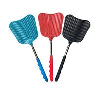 3 Pièces Tapette à Mouches Extensible, Plastique Tapette Mouche Durable et Robuste avec Poignée Télescopique, Tapette à Mouches pour Antiparasitaire Manuelle (Noir, Rouge, Bleu)